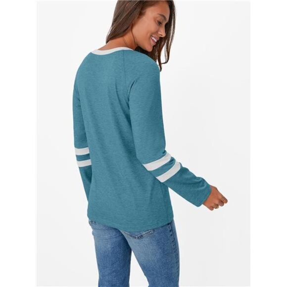 Color Block Long Sleeve Oversized Crewneck Tee - Picture 4 of 6
